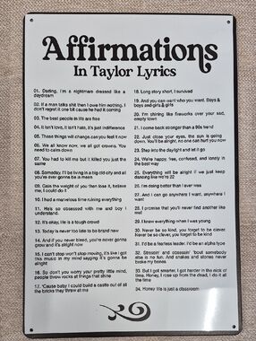Affirmations In Taylor Lyrics Metal Sign - White & Black